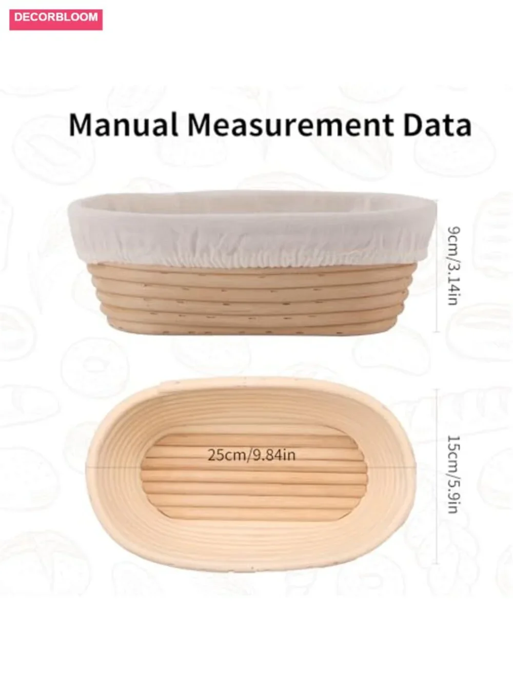 Handmade Natural Rattan Oval Bread Proofing Basket with Liner for Sourdough